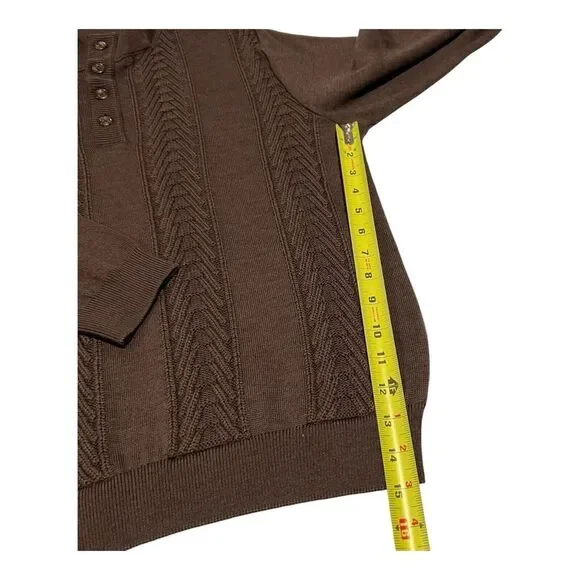 Tom James Men's CoffeeBrown Wool Blend Quarter Button Knit Sweater Sz S Made USA - Picture 3 of 13